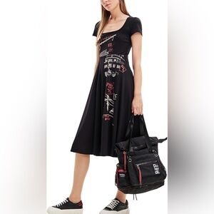 Desigual Broadway Road Artsy Print Black Dress Cotton - Knee Lenght